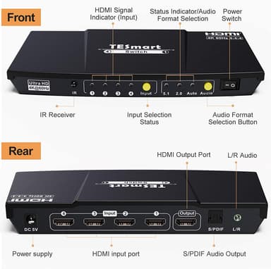 NÖRDIC HDMI Switch 4-1 4K60Hz Ultra HD 4: 4: 4 HDCP2: 2 HDR10 SPDIF og stereo Dolby DTS HD PS3 / 4/5, Xbox, Apple TV, Chromecast Nintendo switch