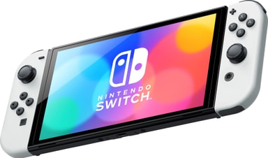 Nintendo Switch OLED spillekonsol med hvide JoyCon controllere
