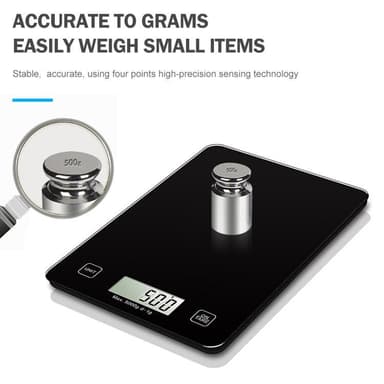 Digital køkkenvægt hærdet glas 5 kg Sort
