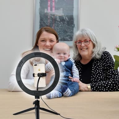 Selfie lampe LED ring (20 cm) med stativ og mobil holder