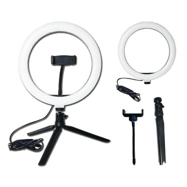 Selfie lampe LED ring (20 cm) med stativ og mobil holder