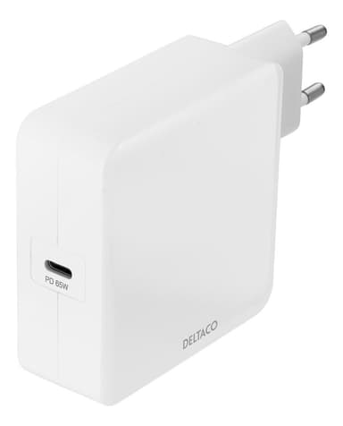 DELTACO USB-C PD vægoplader, 65 W, hvid