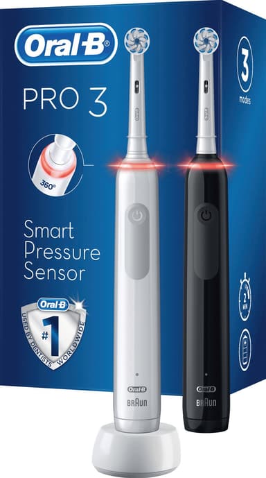 Oral-B Pro3 3900N elektrisk tandbørste dobbeltpakke 291503 (sort/hvid)