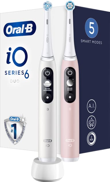 Oral-B iO6 Sensitive elektrisk tandbørste Duo Pack 378198 (hvid/pink)