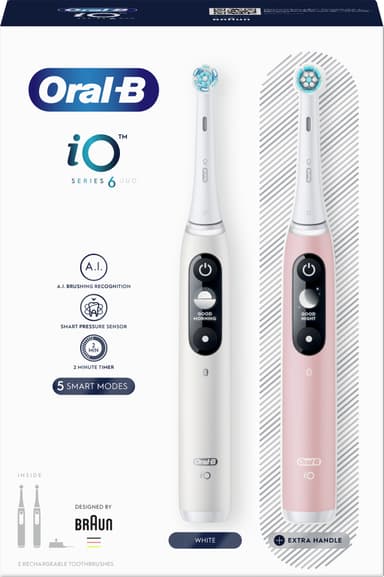 Oral-B iO6 Sensitive elektrisk tandbørste Duo Pack 378198 (hvid/pink)
