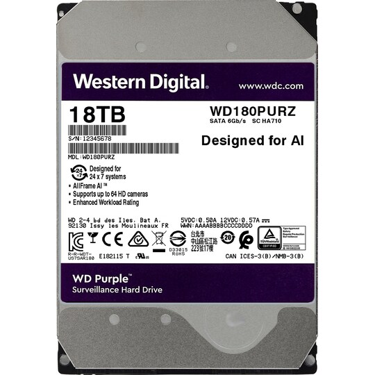 WD Purple Surveillance 3,5" internt hard drive (18 TB)