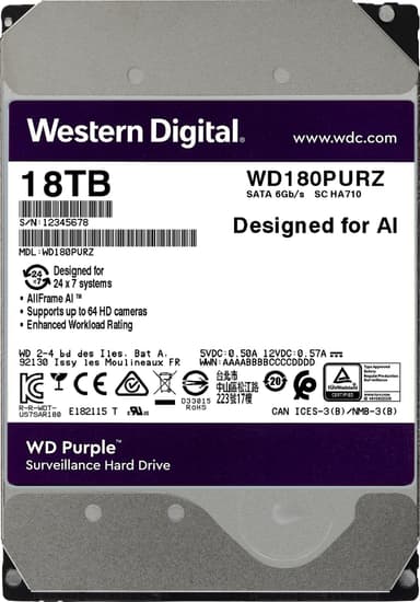 WD Purple Surveillance 3,5" internt hard drive (18 TB)