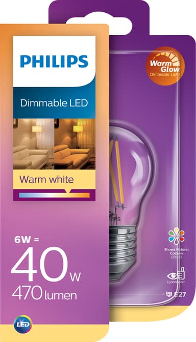 Philips Classic WarmGlow LED-glødepære E27 8718699646042