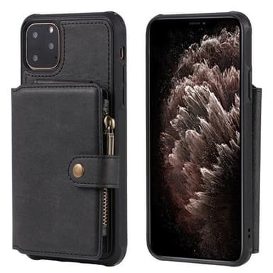 Shockproof tegnebogscover med stativ & møntrum  iPhone 11 Pro Max, Sort