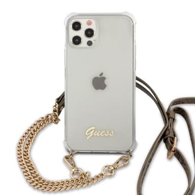 Guess iPhone 12/iPhone 12 Pro Cover Chain & Script Guld Klar