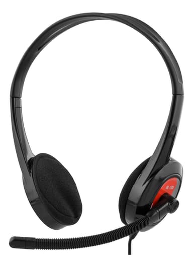 DELTACO Stereo Headset, on-ear, 1,8 m kabel, 4-ben 3,5 mm, sort / rød