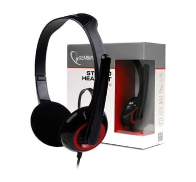 Gembird MHS-002 Stereo headset 3,5 mm, sort/rød, indbygget mikrofon