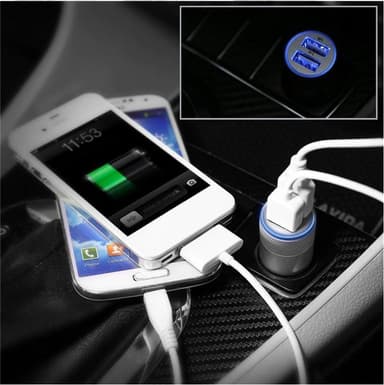 Billader 2.4A med dobbelt USB og LED sort