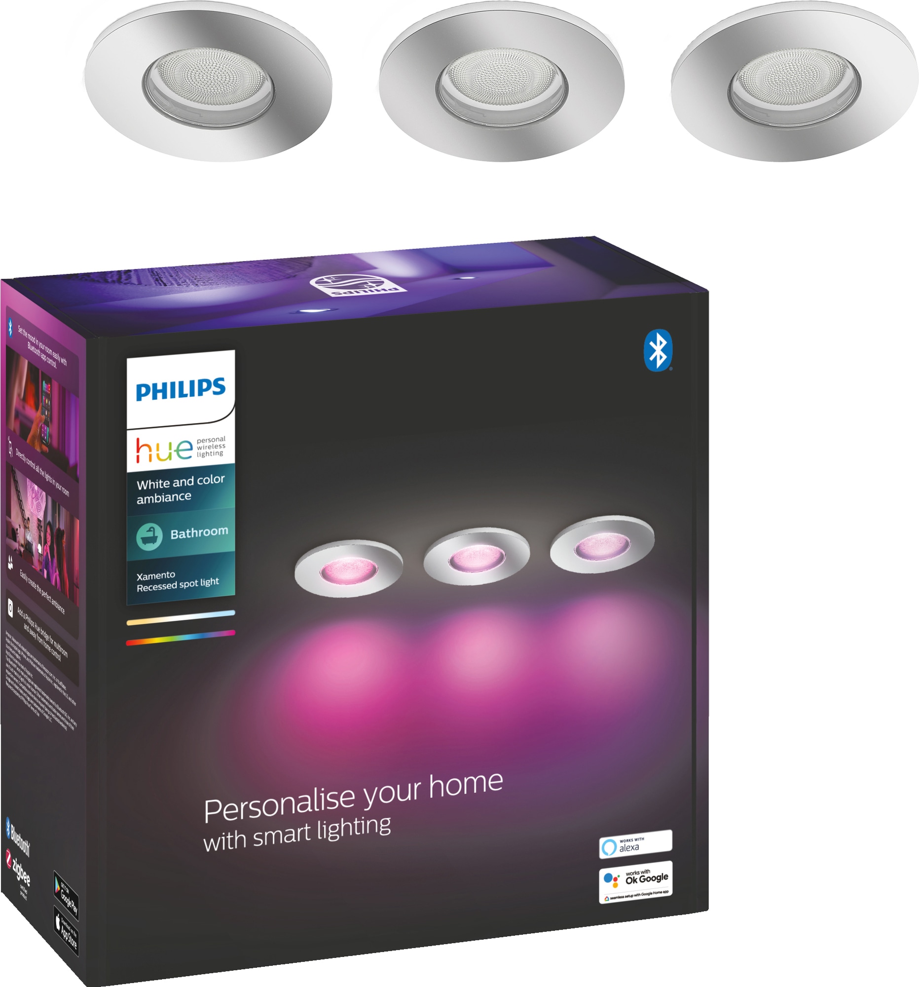 Philips Hue Xamento Indbygningsspot til badeværelse - Krom - 3-Pak