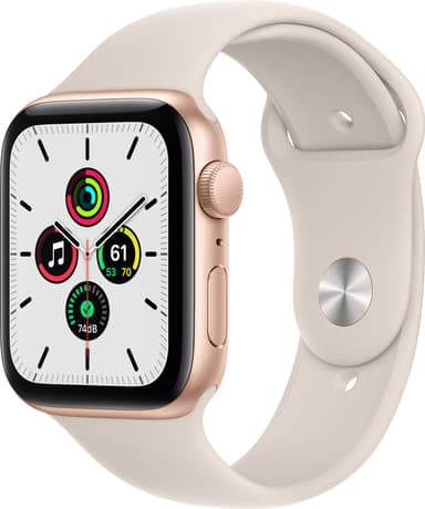 Apple Watch SE 44 mm GPS (Gold Alu/Starlight sportsbånd)