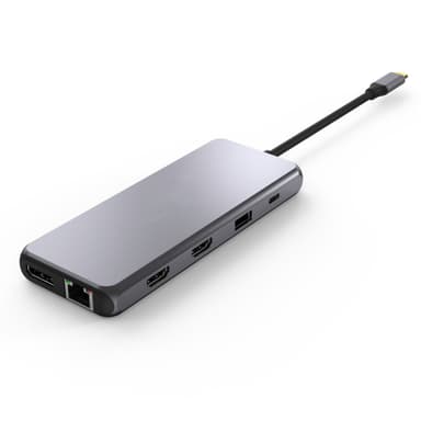 NÖRDIC 1 til 13 USB C Docking Station Tripple Monitor 4K60Hz RJ45 GIGA Ethernet PD87W 5xUSB A, kortlæser og lyd