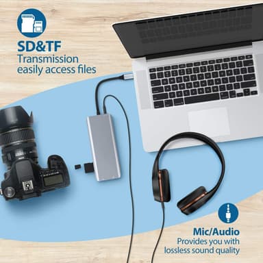 NÖRDIC 1 til 13 USB C Docking Station Tripple Monitor 4K60Hz RJ45 GIGA Ethernet PD87W 5xUSB A, kortlæser og lyd