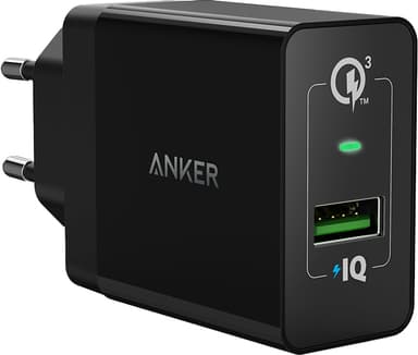Anker PowerPort+1 w QC 3.0 18W USB-A oplader (sort)