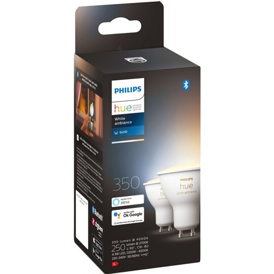 Philips Hue White Ambiance LED pære GU10 (2-pak)