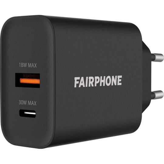 Fairphone dobbelt vægoplader  18W+30W (sort)