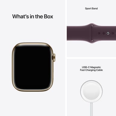 Apple Watch Series 7 45mm GPS+eSIM (guld stål/mørk kirsebær sportsrem)