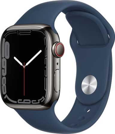 Apple Watch Series 7 41mm GPS+eSIM (grafitgrå stål/mørk dybhavsblå sportsrem)