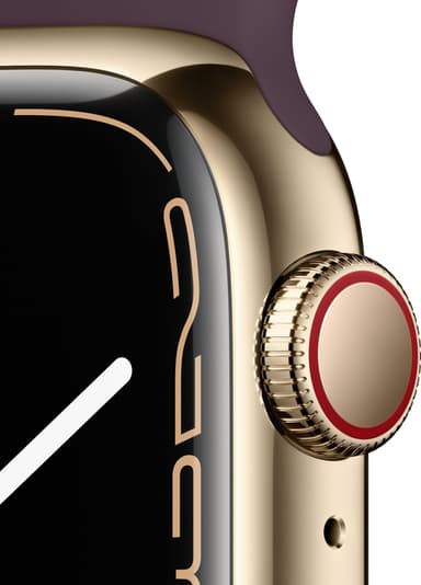 Apple Watch Series 7 41mm GPS+eSIM (guld stål/mørk kirsebær sportsrem)