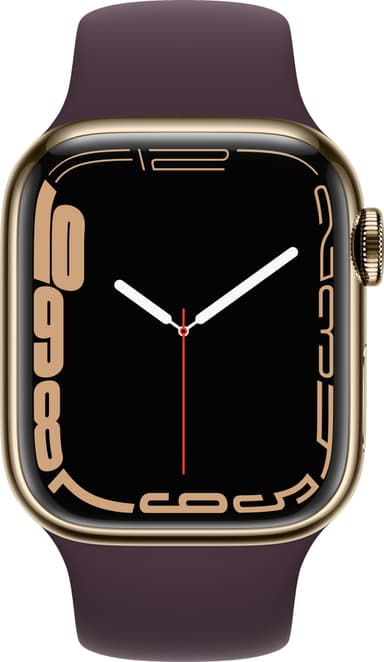 Apple Watch Series 7 41mm GPS+eSIM (guld stål/mørk kirsebær sportsrem)
