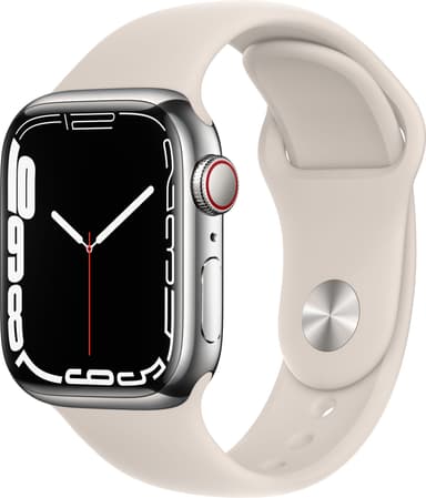 Apple Watch Series 7 41mm GPS+eSIM (sølvstål/ stjerneskær sportsrem)