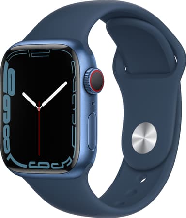 Apple Watch Series 7 41mm GPS+eSIM (blå alu/mørk dybhavsblå sportsrem)