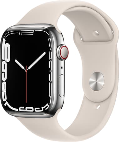 Apple Watch Series 7 45mm GPS+eSIM (sølv stål/ stjernskær sportsrem)