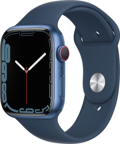 Apple Watch Series 7 45mm GPS+eSIM (blå alu/mørk dybhavsblå sportsrem)
