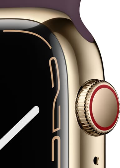 Apple Watch Series 7 45mm GPS+eSIM (guld stål/mørk kirsebær sportsrem)