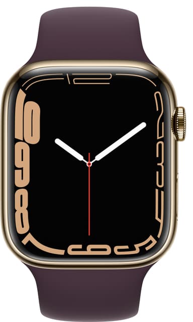 Apple Watch Series 7 45mm GPS+eSIM (guld stål/mørk kirsebær sportsrem)