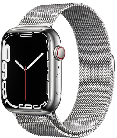 Apple Watch Series 7 45mm GPS+eSIM (sølv stål/sølv Milanorem)