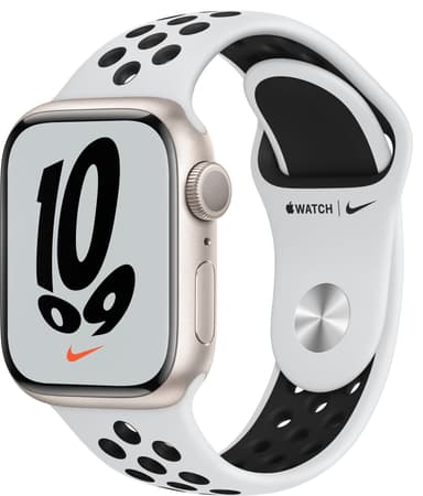 Apple Watch Series 7 Nike 41mm GPS (stjerneskær alu. / Platinum, Blk. sportsrem)