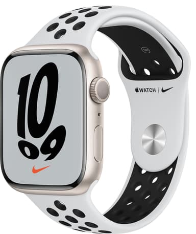 Apple Watch Series 7 Nike 45mm GPS (stjerneskær alu/Platinum Blk sportsrem)