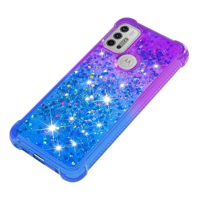 SKALO Moto G20/G30 Kvicksand Glitter Hjerter TPU Cover - Lilla-Blå
