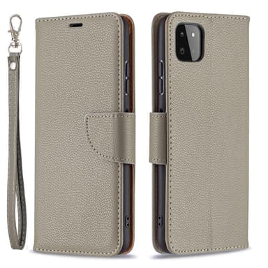 SKALO Samsung A22 5G Premium Litchi Flip Cover - Grå