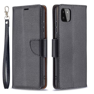 SKALO Samsung A22 5G Premium Litchi Flip Cover - Sort