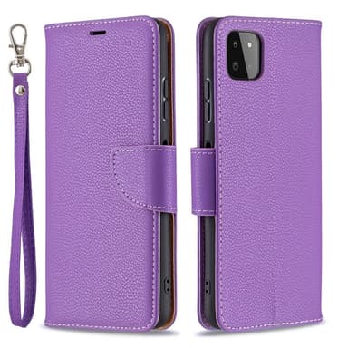 SKALO Samsung A22 5G Premium Litchi Flip Cover - Lilla