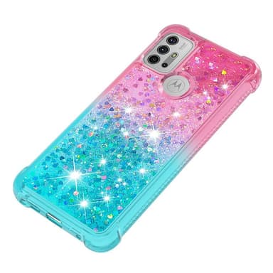 SKALO Moto G20/G30 Kvicksand Glitter Hjerter TPU Cover - Pink-Turkis