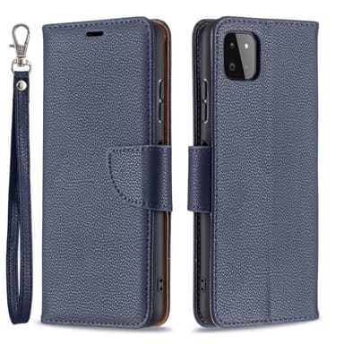 SKALO Samsung A22 5G Premium Litchi Flip Cover - Blå