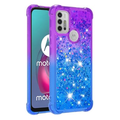 SKALO Moto G20/G30 Kvicksand Glitter Hjerter TPU Cover - Lilla-Blå
