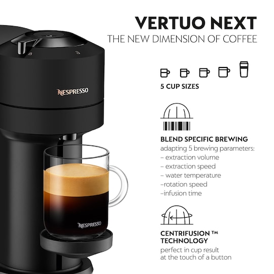 NESPRESSO® Vertuo Next kaffemaskine fra DeLonghi, Matt Sort