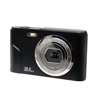 Lille digitalkamera med 36 MP, HD 1080p og 16x zoom sort