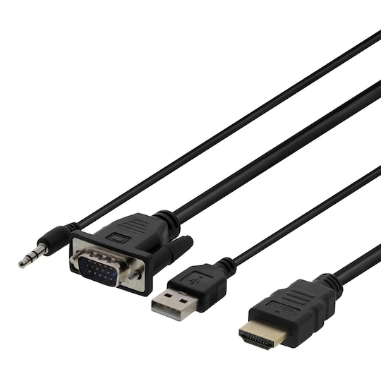 deltaco VGA & Audio, HDMI cable, USB powered, 2m, black