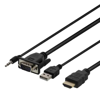 deltaco VGA & Audio, HDMI cable, USB powered, 2m, black