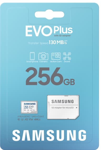 Samsung EVO Plus mikro SD hukommelseskort (256GB)