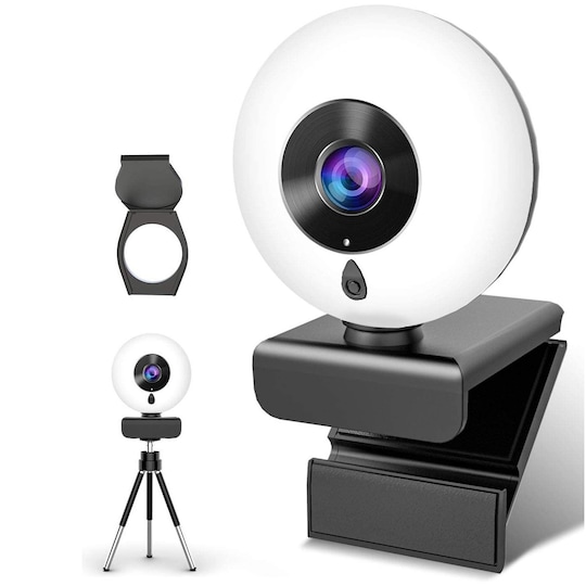 NÖRDIC USB Webcam 1080P Full HD 30 fps med Ring Light Zoom Mikrofon Skype FaceTime Teams Videokonferensing 4megapixel webcam